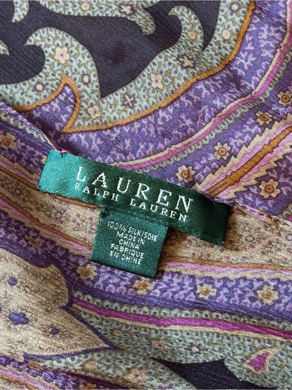 Lauren Ralph Lauren Silk Purple Multicolor Paisley Patterned Scarf